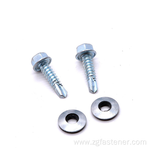 Blue white zinc flange head drilling screw